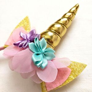 Unicorn Birthday Headband Girls SMALL Child Costume Gold Flowers  Fairy Magical